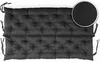 A black tufted bench cushion is shown from a top-down perspective on a white background. A close-up inset of the fabric texture is in the upper right corner. Produktbild-Vorschau