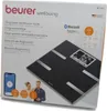 The image shows the packaging of a Beurer diagnostic bathroom scale, with the scale itself prominently displayed. Produktbild-Vorschau
