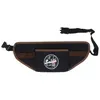 A black barber's tool belt with brown trim and a circular logo featuring scissors and a barber pole. Produktbild-Vorschau