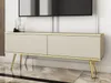 A modern TV stand with two doors and gold metal legs, placed in a living room setting. Produktbild-Vorschau