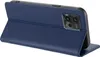 A blue flip case for a smartphone is shown from a side angle, with the front cover open. Produktbild-Vorschau