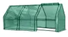 A green greenhouse with a metal frame, shown from the side against a white background.