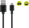 A black USB cable with a USB-A connector on one end and a micro-USB connector on the other, shown against a white background. Two small green circles with diagrams of USB-A and micro-USB ports are also visible. Anteprima dell’immagine prodotto