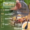 A hand holding a clear food storage container filled with dried fruit and nuts, with various features of the container listed on the left side of the image. Anteprima dell’immagine prodotto