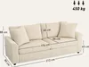 A cream-colored sofa with dimensions and weight capacity indicated by text and arrows. Podgląd zdjęcia produktu