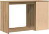 A wooden desk with an open section and a side cabinet. Voir les images du produit