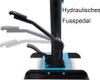 A close-up view of a hydraulic foot pedal mechanism, with ghosted images showing its movement. Produktbild-Vorschau