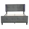 A gray upholstered bed frame with a tufted headboard and footboard, featuring LED lighting on the sides of the headboard. Náhľad obrázku produktu