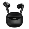 A pair of black wireless earbuds and their charging case are displayed against a white background. Produktbild-Vorschau