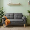 A dark gray sofa with an orange throw blanket is placed in a room with light green walls and a beige rug. Produktbild-Vorschau