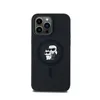 A black iPhone 14 Pro case with a Karl Lagerfeld and Choupette graphic is shown against a white background. Produktbild-Vorschau