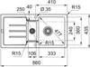 A technical drawing of a sink with dimensions and specifications. Produktbild-Vorschau