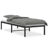 A black metal bed frame with a mattress and gray bedding, shown from a side angle against a white background. Náhľad obrázku produktu