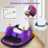 A purple children's electric bumper car with various safety features highlighted by text overlays and close-up images. Náhľad obrázku produktu
