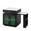 A product shot of a multifunctional kitchen island with a marble-effect countertop and black cabinetry. Podgląd zdjęcia produktu