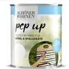 A can of paint with a label showing the brand name, product name, and a circular image of a person painting a wooden chair. Produktbild-Vorschau