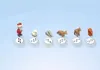 A collection of small figurines of Santa Claus and various animals, each with a circular base showing footprints. Podgląd zdjęcia produktu