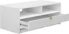 A white coffee table with one open drawer and a gold handle, shown against a white background. Voir les images du produit