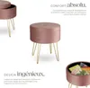 Tabouret avec coffre de rangement aspect velours Voir les images du produit 3