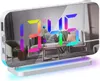A digital alarm clock with a mirrored surface displaying the time and a colorful reflection of a living room. Náhled obrázku produktu