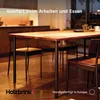 A dining table with chairs in a modern setting, with text overlays. Produktbild-Vorschau