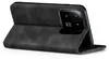 A black flip case for a smartphone is shown open, revealing the phone's camera module. Produktbild-Vorschau