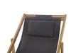 Close-up of the headrest and upper part of a grey fabric deck chair with a wooden frame. Náhled obrázku produktu