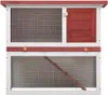 A two-tiered wooden rabbit hutch with red accents and wire mesh. Náhľad obrázku produktu