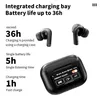 A marketing image showcasing wireless earbuds and their charging case, with text detailing battery life and charging features. Produktbild-Vorschau