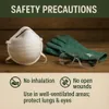 Safety precautions for using a product, showing protective gear like a mask, gloves, and goggles. Produktbild-Vorschau