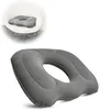 A gray inflatable seat cushion with a hole in the center, shown on a white background. A smaller inset image shows the cushion placed on a chair. Náhled obrázku produktu