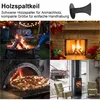 A collage of images showing a fireplace, a pizza oven, a campfire, and a wood-burning stove, with a product image of a wood splitter at the top. Produktbild-Vorschau