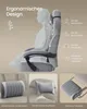 A diagram showing the ergonomic design of a gaming chair, with close-ups of its accessories. Produktbild-Vorschau