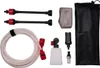 A collection of accessories for a pressure washer, including spray wands, a hose, a foam cannon, and a storage bag, laid out on a white background. Produktbild-Vorschau