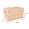 A wooden storage box with dimensions indicated by dotted lines and text. Produktbild-Vorschau