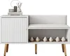 A white shoe cabinet with a bench and storage compartment, featuring gold legs and decorative elements on top. Anteprima dell’immagine prodotto