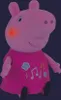 A plush toy of Peppa Pig sitting down, wearing a pink dress with musical notes and flowers on it. It has a red glowing spot on its left cheek. Anteprima dell’immagine prodotto
