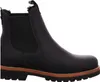 A side view of a black Chelsea boot with a wooden sole detail. Voir les images du produit