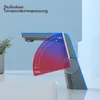 A diagram illustrating the temperature adjustment of a faucet, showing a gradient from cold (blue) to hot (red). Produktbild-Vorschau