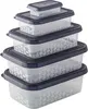 A stack of five clear plastic food storage containers with dark gray lids, each with a subtle geometric pattern on the sides. Náhľad obrázku produktu