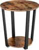 A round side table with a wood-look top and shelf, supported by a black metal frame. Podgląd zdjęcia produktu