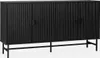 A black sideboard with a fluted wood-effect finish and circular handles, shown on a white background. Produktbild-Vorschau