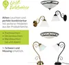 A collage of different light fixtures from the 'Athen' product family, showcasing their design and versatility. Text highlights their combinability and availability in black and brass. Produktbild-Vorschau