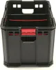 A black plastic tool crate with red accents, shown from the front. Voir les images du produit