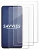 Three transparent screen protectors are shown layered over a dark blue background with the brand name 'SAVVIES' and 'SMART PROTECTION' printed on it. Produktbild-Vorschau