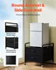 A mini-refrigerator is placed on a black rolling stand with drawers, next to a window. Podgląd zdjęcia produktu