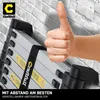 A hand giving a thumbs up next to a telescopic ladder. Produktbild-Vorschau