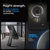 A marketing image showcasing a phone case with MagFit strength and a phone stand. Podgląd zdjęcia produktu