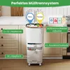 A white kitchen trash can with multiple compartments, shown in a kitchen setting with cabinets in the background. Text overlays highlight features and capacity. Anteprima dell’immagine prodotto
