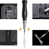 A collage of images showing a precision screwdriver set and its components, demonstrating its use and storage. Voir les images du produit